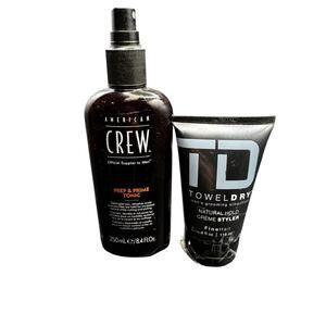NWT SET American Crew Prep & Prime Tonic(8.4oz) & Towel Dry Crème Styler(4oz)